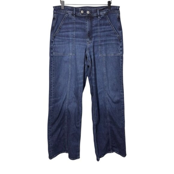 American Eagle Super High Rise Baggy Wide Leg Blue Jeans Size 12 - Picture 4 of 13